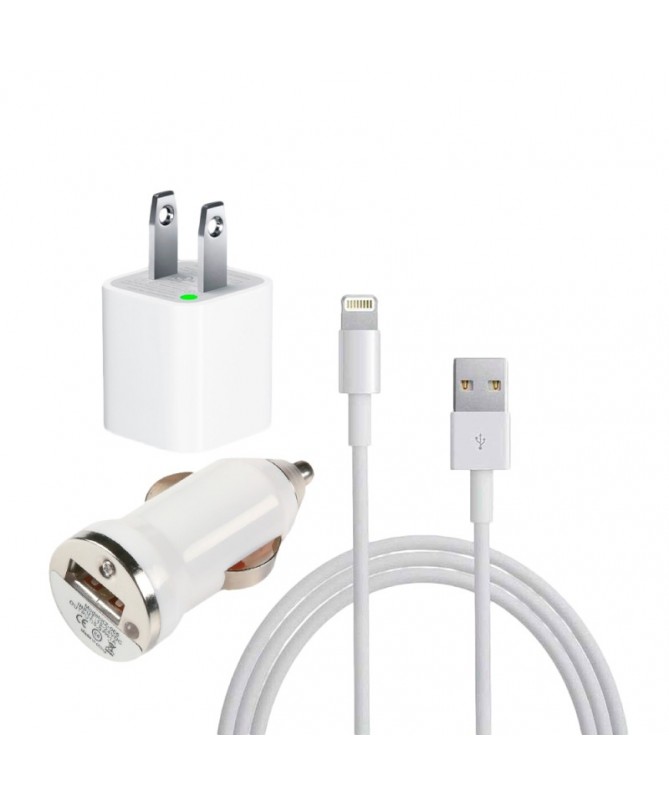 Kit for iphone 3 in 1 car wall charger and cable